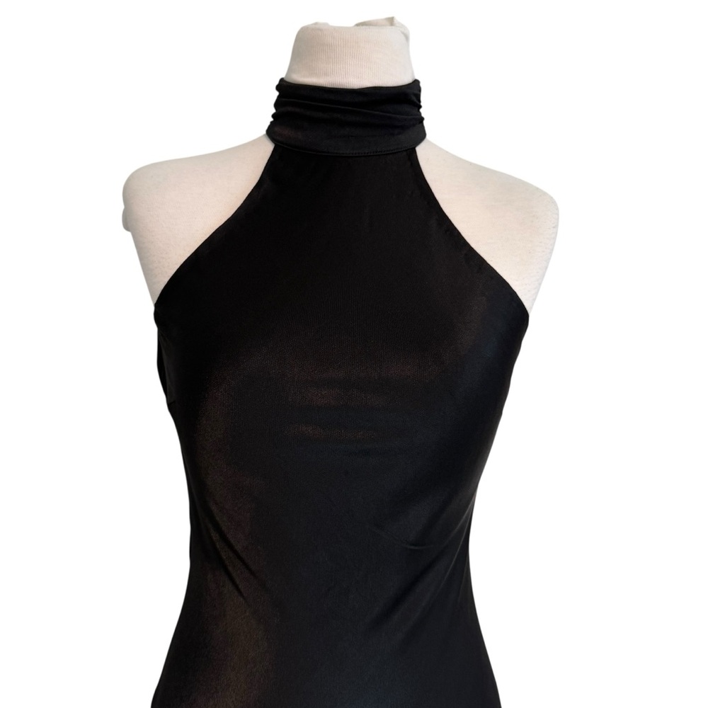 Satin Drape Back Maxi Dress with Split Black Small - Picture 8 of 15